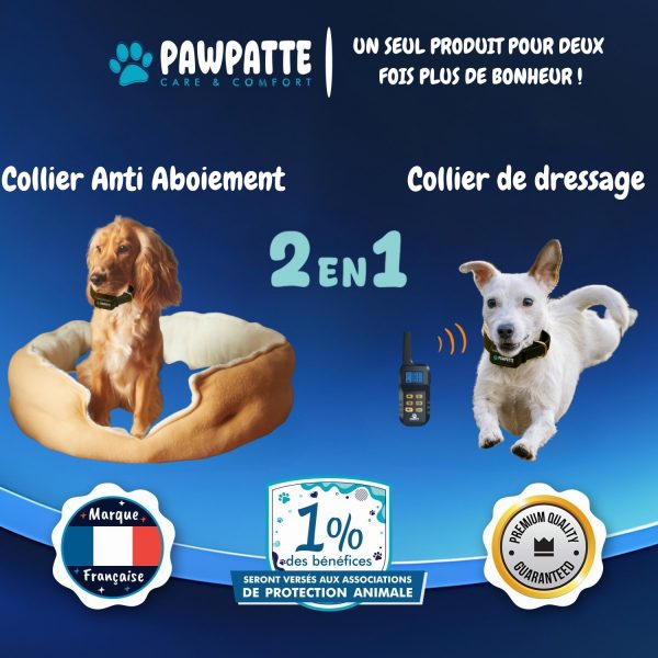 PAWPATTE Collier Anti Aboiement 2en1 Chien avec Télécommande – Dressage et Rappel Sans Choc, Son & Vibration, Détection Intelligente des Aboiements, Rechargeable, Étanche IP67, 3 Chiens, Petit à Grand